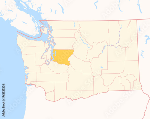 Map of the County King (Washington, US) showing the Federal State with the highlighted County