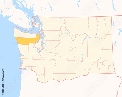 Map of the County Jefferson (Washington, US) showing the Federal State with the highlighted County