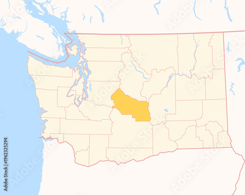 Map of the County Kittitas (Washington, US) showing the Federal State with the highlighted County