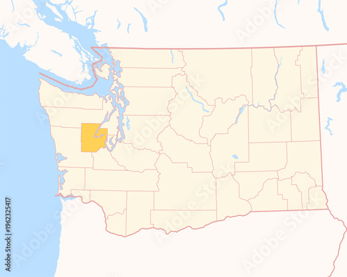 Map of the County Mason (Washington, US) showing the Federal State with the highlighted County