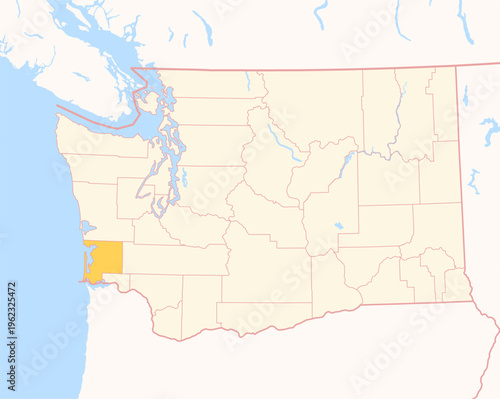Map of the County Pacific (Washington, US) showing the Federal State with the highlighted County