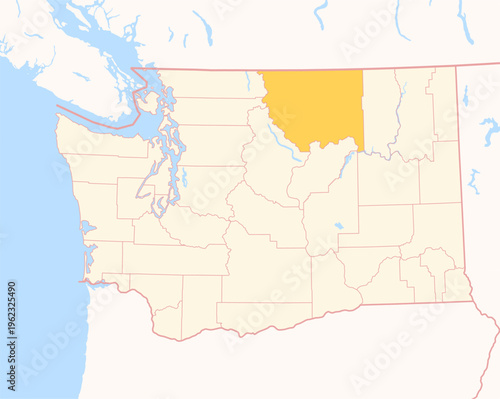 Map of the County Okanogan (Washington, US) showing the Federal State with the highlighted County