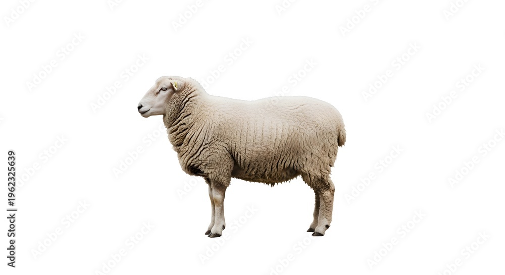 Obraz premium A sheep standing alone on a white background looking to the left