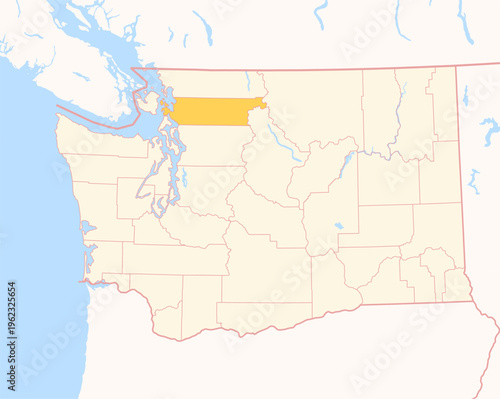 Map of the County Skagit (Washington, US) showing the Federal State with the highlighted County
