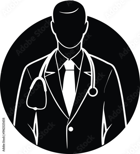 A silhouette of a doctor wearing a suit and stethoscope 