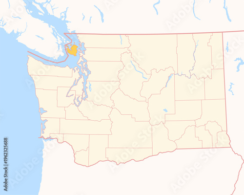 Map of the County San Juan (Washington, US) showing the Federal State with the highlighted County