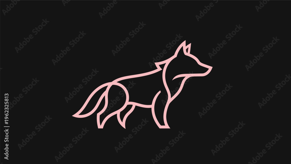 Fototapeta premium Pink wolf icon on black background
