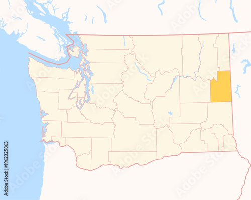 Map of the County Spokane (Washington, US) showing the Federal State with the highlighted County