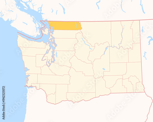 Map of the County Whatcom (Washington, US) showing the Federal State with the highlighted County