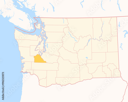Map of the County Thurston (Washington, US) showing the Federal State with the highlighted County