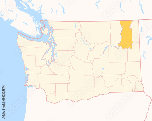 Map of the County Stevens (Washington, US) showing the Federal State with the highlighted County
