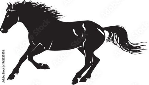 Black horse vector illustration featuring a detailed silhouette of a horse isolated on a white background