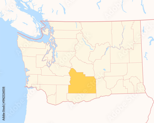 Map of the County Yakima (Washington, US) showing the Federal State with the highlighted County