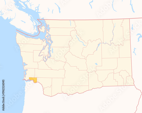 Map of the County Wahkiakum (Washington, US) showing the Federal State with the highlighted County