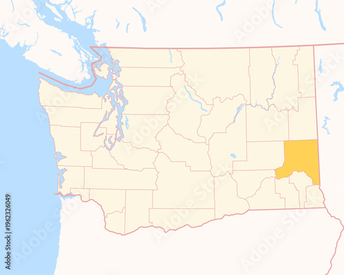 Map of the County Whitman (Washington, US) showing the Federal State with the highlighted County