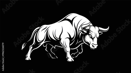 Powerful bull silhouette on black background