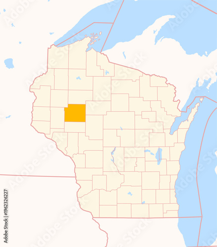 Map of the County Chippewa (Wisconsin, US) showing the Federal State with the highlighted County