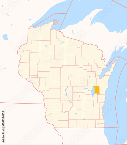 Map of the County Calumet (Wisconsin, US) showing the Federal State with the highlighted County