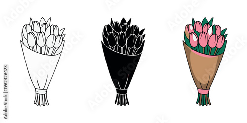 Tulip bouquet set for wedding stationery and invitations