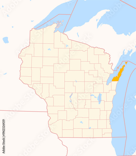 Map of the County Door (Wisconsin, US) showing the Federal State with the highlighted County