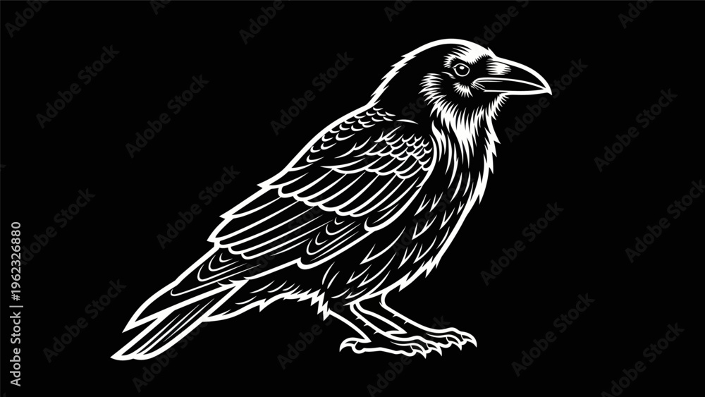 Fototapeta premium Raven illustration on black background