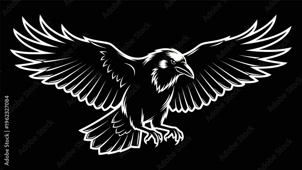 Fototapeta premium Raven silhouette with open wings