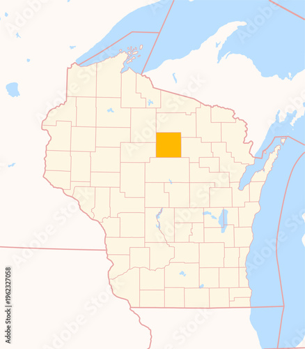 Map of the County Lincoln (Wisconsin, US) showing the Federal State with the highlighted County