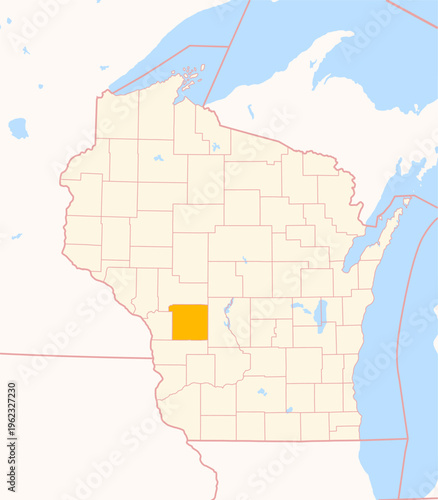 Map of the County Monroe (Wisconsin, US) showing the Federal State with the highlighted County