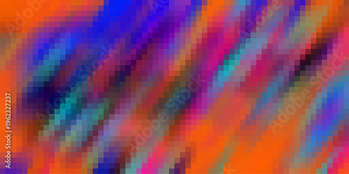 Dynamic diagonal brush strokes of vibrant orange blue and pink pixels creating a modern abstract art background