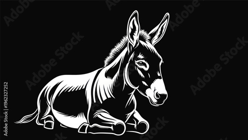Resting donkey silhouette on black background