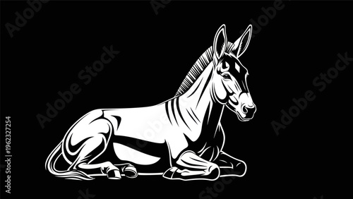Resting donkey illustration on black