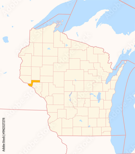 Map of the County Pepin (Wisconsin, US) showing the Federal State with the highlighted County