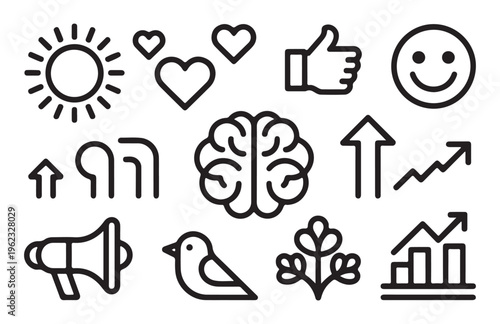 Universal thin line icons collection for mental health positive thinking and personal growth business concepts