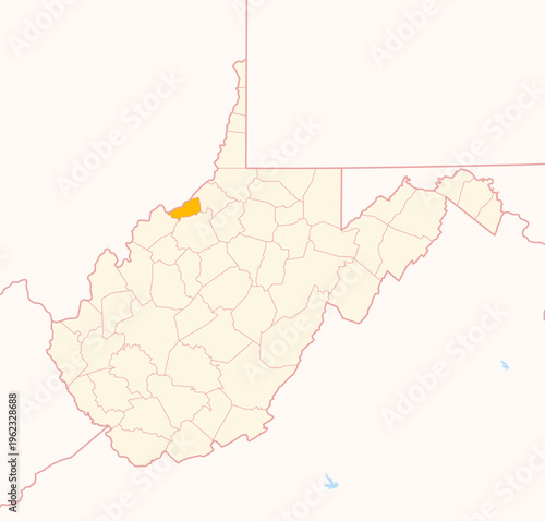Map of the County Pleasants (West Virginia, US) showing the Federal State with the highlighted County