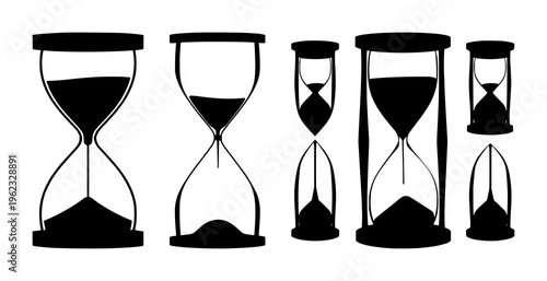 Hourglass set with simple silhouette design featuring time tracking, productivity, deadlines with minimalism and classic illustration