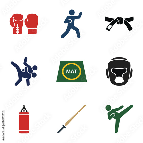 Martial Arts Training Icons Set.