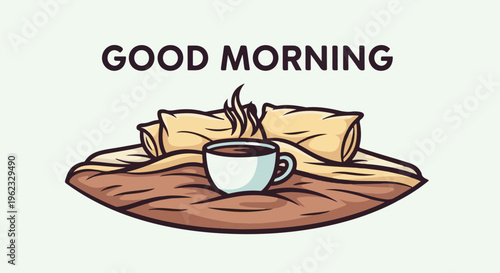 Cozy morning scene with steaming coffee and pillows