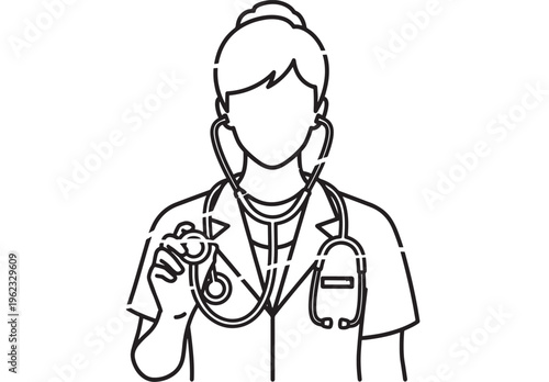 Doctor wearing stethoscope and holding medical equipment with a professional expression featuring healthcare, profession, medicine with nurse and