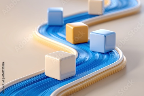 Abstract logistics and data flow concept with 3D blocks