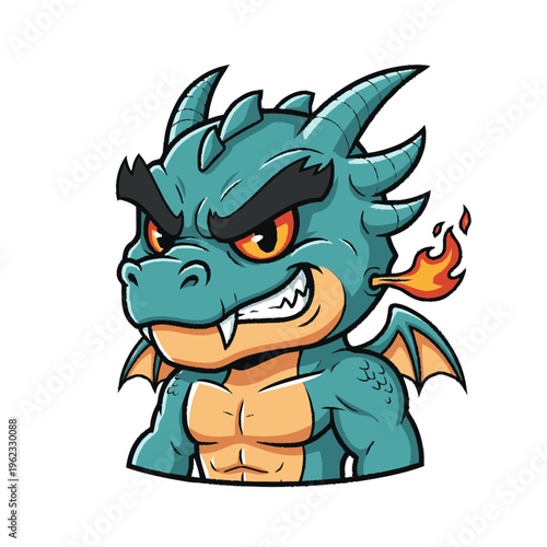 Angry Cartoon Dragon Character Illustration.