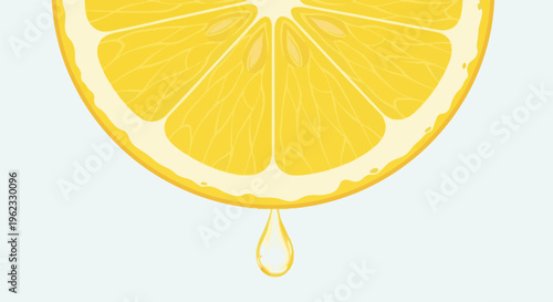 Close-up of a juicy lemon slice with a single drop of juice falling