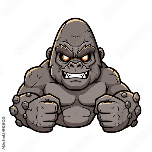 Angry Cartoon Gorilla with Clenched Fists.