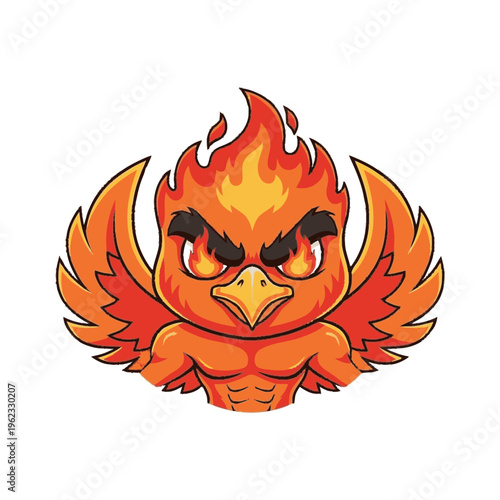 Angry Cartoon Phoenix with Flames and Fury.