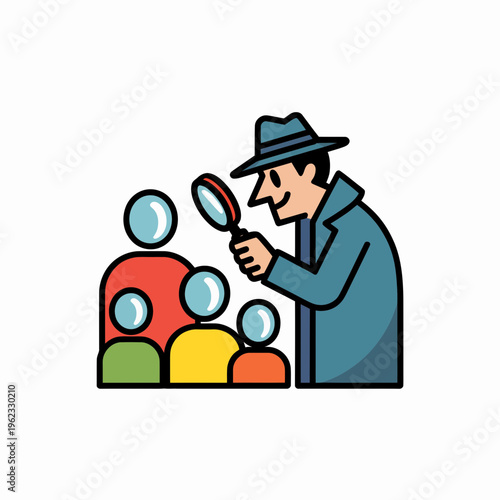 Detective Investigating People with Magnifying Glass