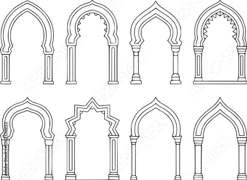 Collection of ornate Islamic archways and doorways with decorative architecture gothic