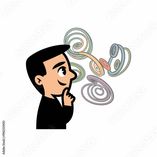 Thinking Man with Colorful Swirling Thoughts