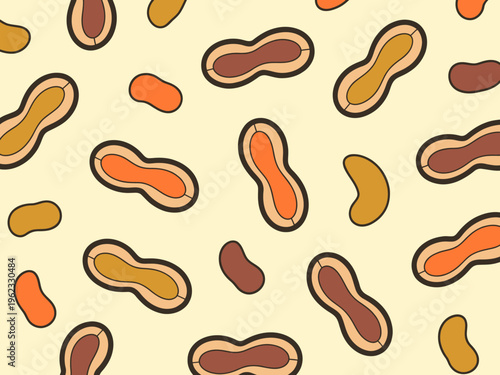 Seamless pattern of stylized peanuts in warm earthy tones a pale yellow background