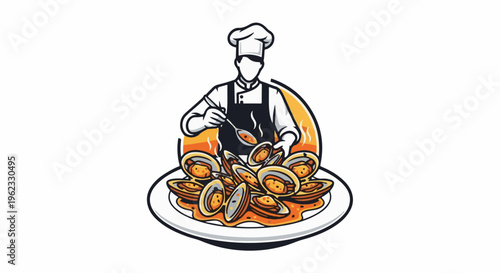 Chef serving a plate of steaming seafood