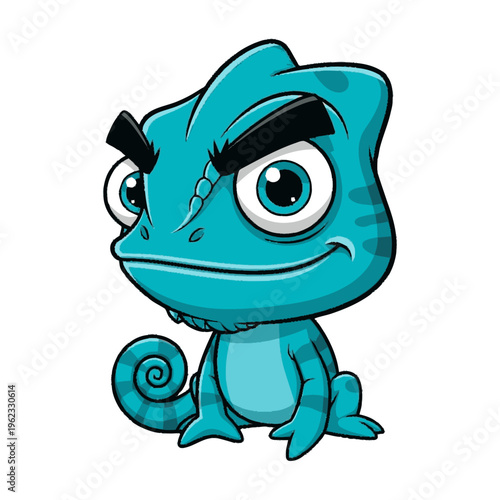 Cartoon Chameleon Character with Angry Expression.