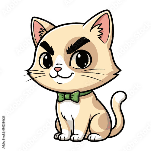 Cartoon Cat with Green Bowtie Sitting.